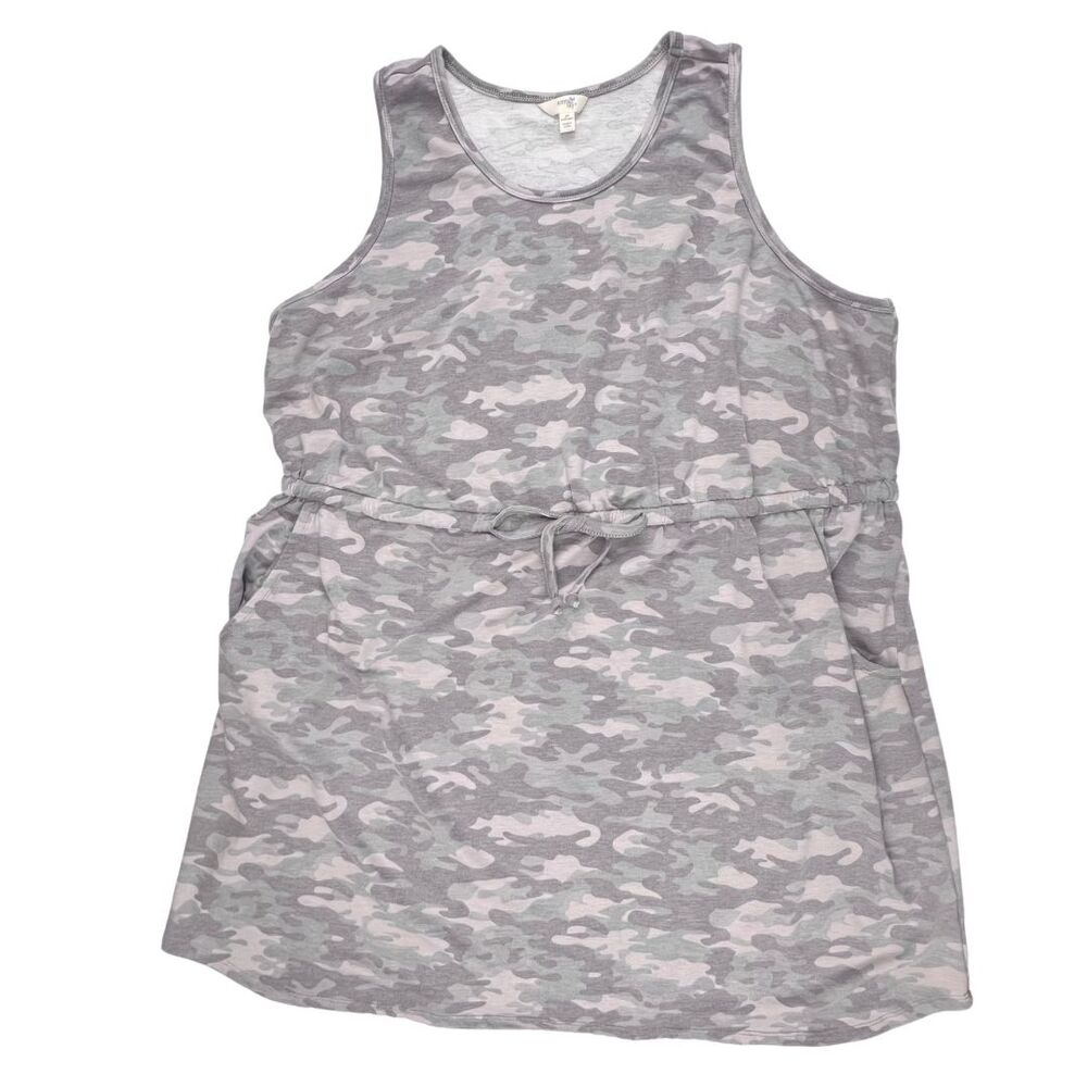 Terra & Sky Tank Dress Women 3X Gray Camo Drawstring Waist Pockets Casual Summer